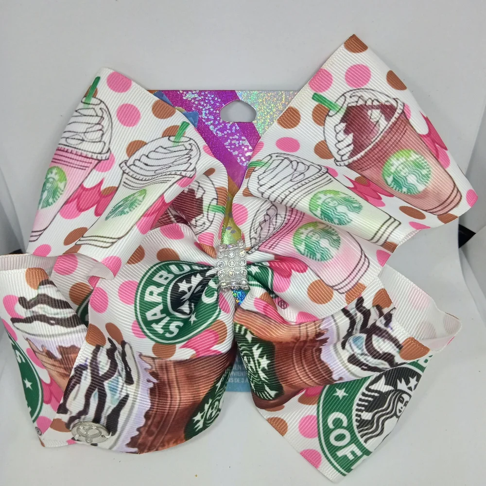 JoJo Siwa Pink and Brown Coffee Print Hair Bow